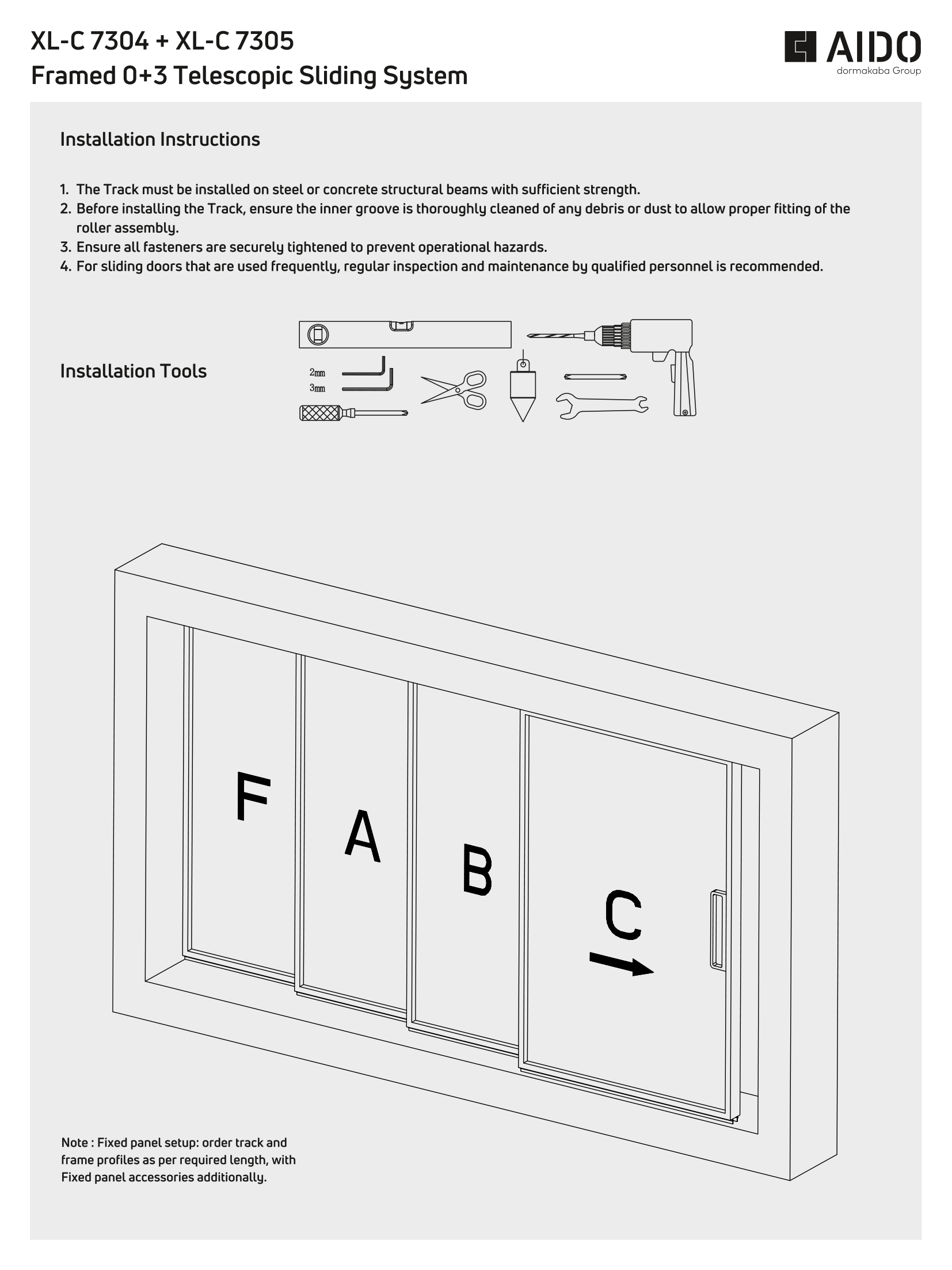 XL-C 7304 + XL-C 7305 Framed 0+3 Telescopic Sliding System