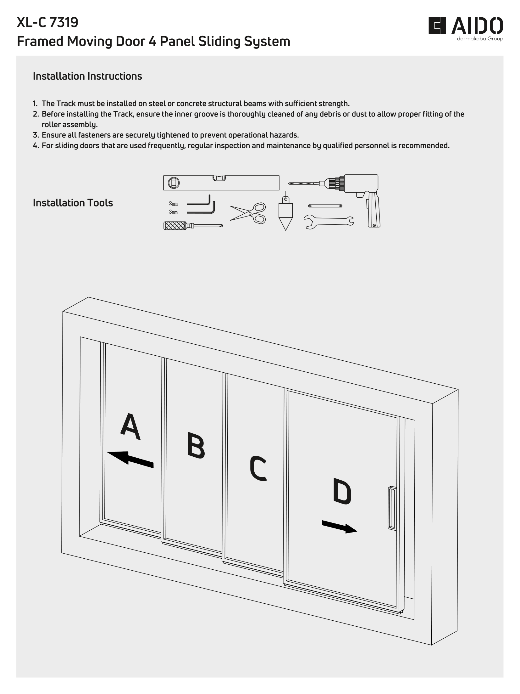 XL-C 7319 Framed Moving Door 4 Panel Sliding System