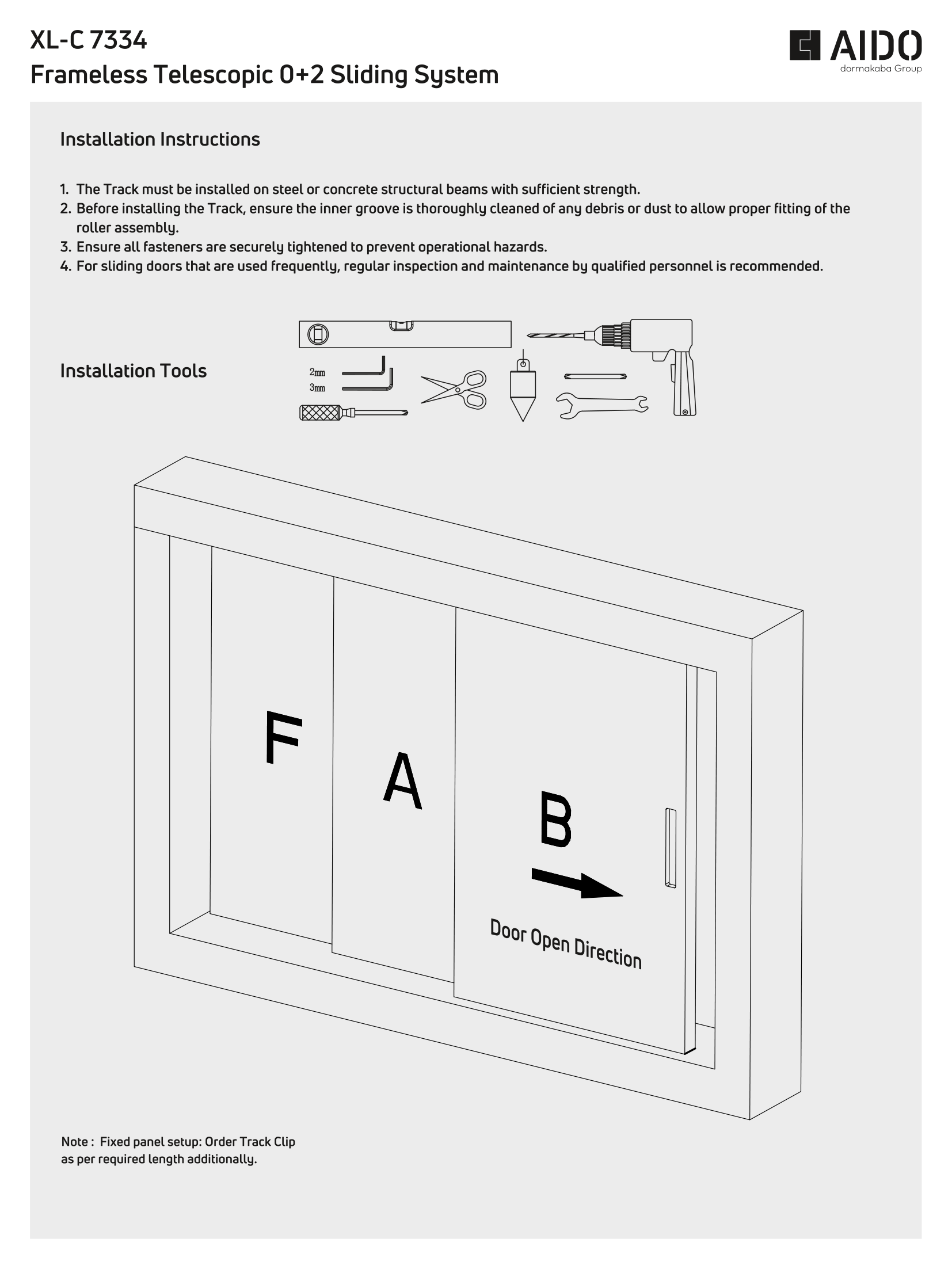 XL-C 7334 Frameless 0+2 Telescopic Sliding System