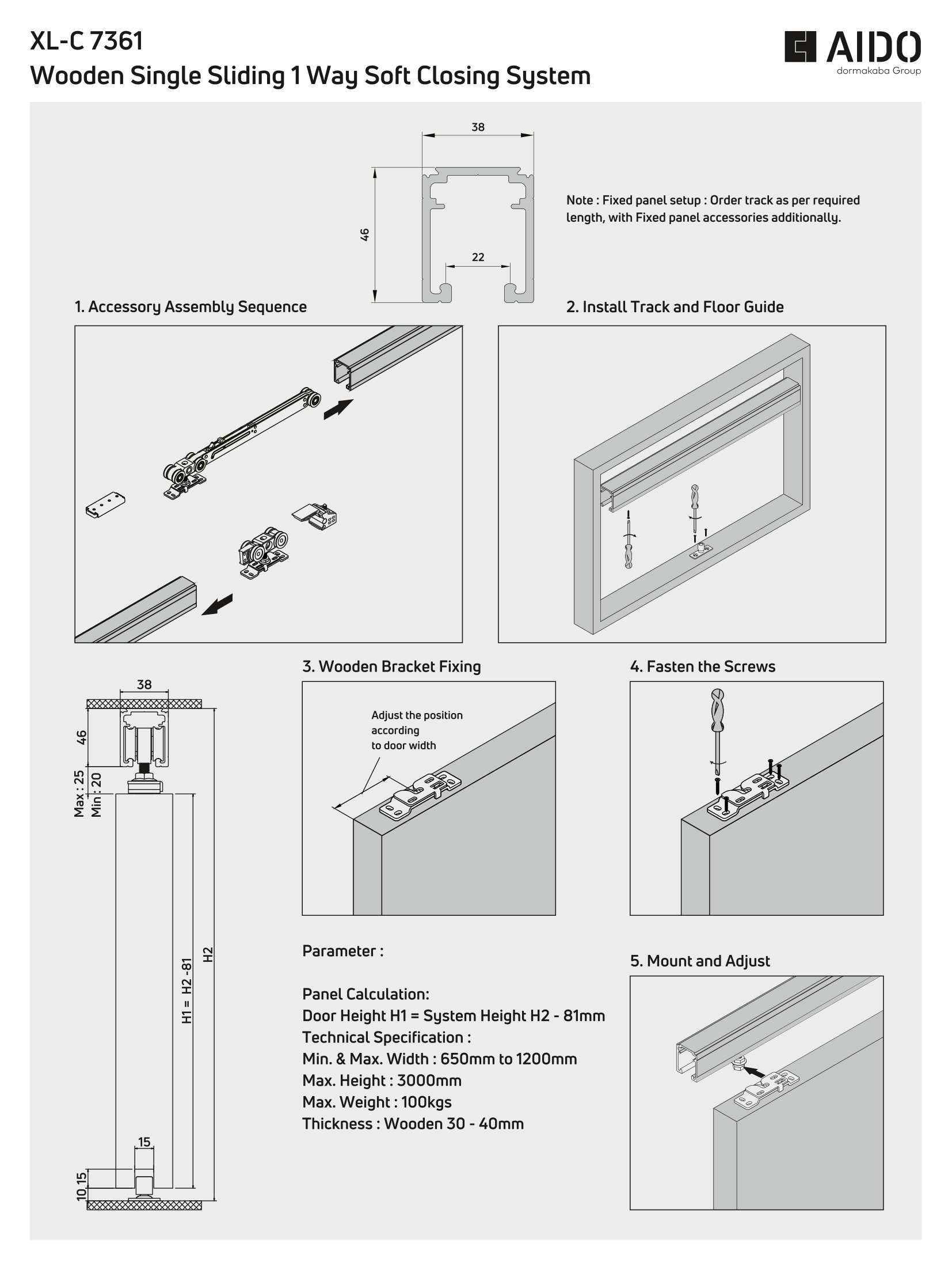 XL-C 7361 Wooden Single Sliding 1 Way Soft Closing System
