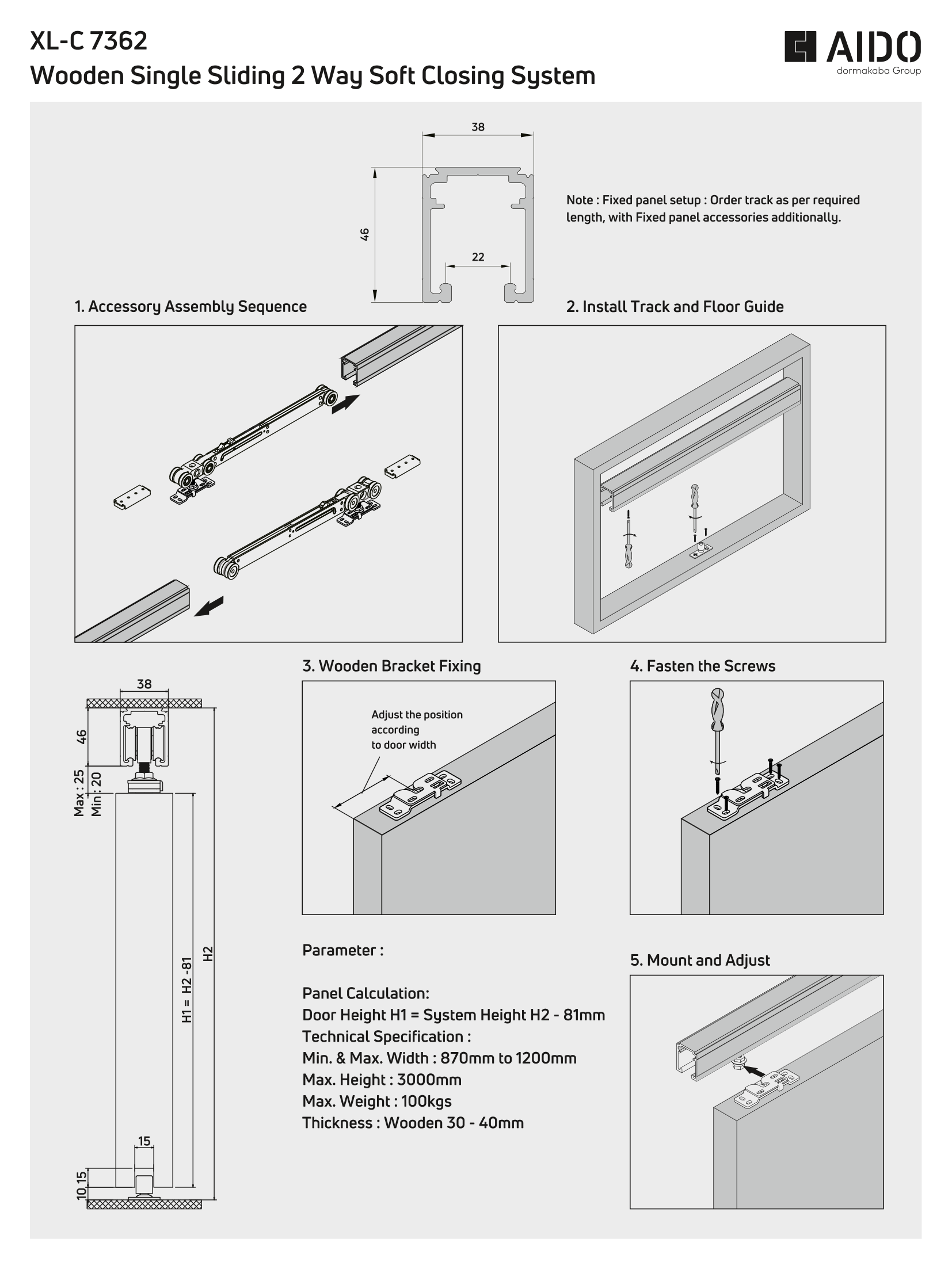 XL-C 7362 Wooden Single Sliding 2 Way Soft Closing System