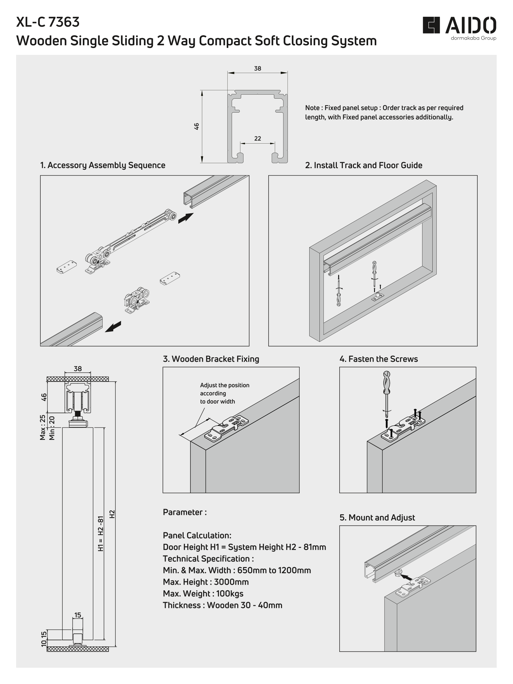 XL-C 7363 Wooden Single Sliding 2 Way Compact Soft Closing System